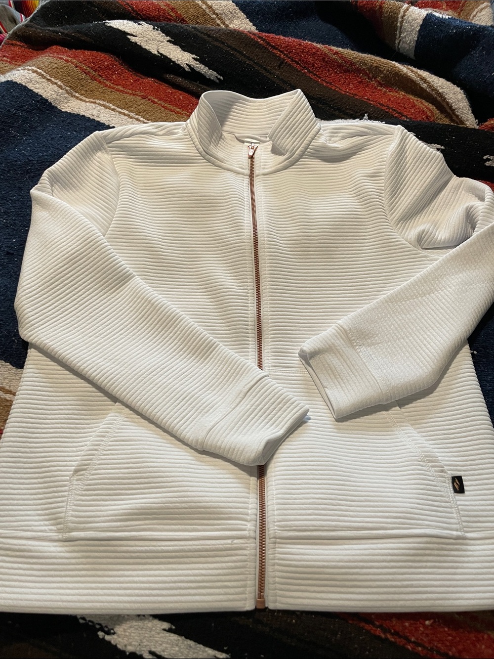 Skechers White Ribbed Full-Zip Utility Jacket with Rose Gold Zipper